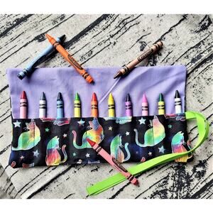Tie dye cat crayon roll, crayon holder, Party favors